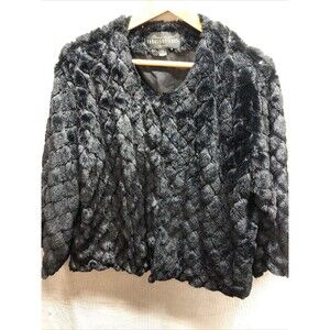Donna Slayers Fabulous Furs 100% Faux Jacket 3X Black Sequin Diamond Pattern